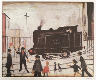 Lot 805 - After Laurence Stephen Lowry RA (1887-1976)  "Level Crossing with Train " Signed in pencil, from an