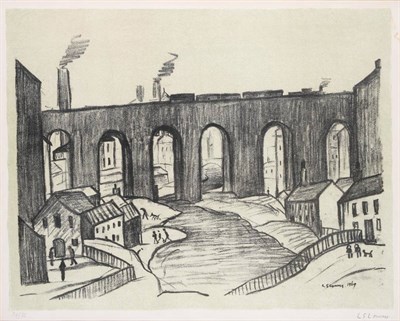 Lot 822 - After Laurence Stephen Lowry RA (1887-1976)  "The Viaduct, Stockport " Signed in pencil and...