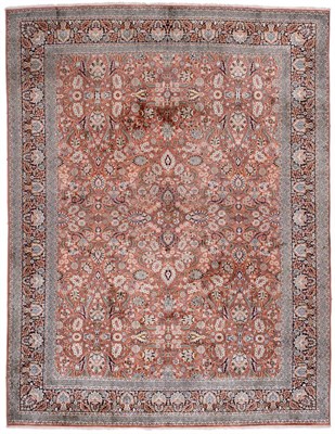 Lot 849 - Good Kashmir Silk Piled Carpet North West India The soft brick red field with an allover design...