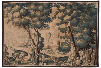 Lot 867 - 17th Century Aubusson Tapestry Central France Woven in wool and silk, depicting a chateau...