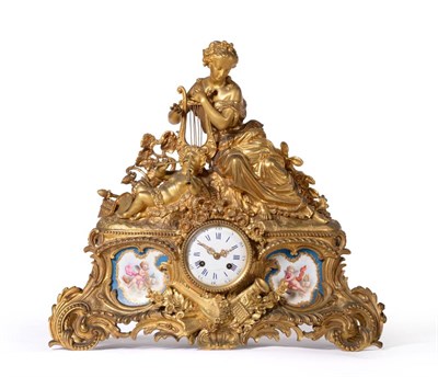 Lot 877 - An Ormolu and Porcelain Mounted Striking Mantel Clock, circa 1880, case depicting a lady...