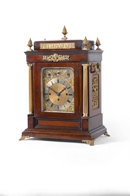 Lot 894 - A Victorian Mahogany Chiming Table Clock, circa 1890, the stepped top with pineapple finials...