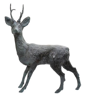 Lot 909 - A Bronze Figure of Roe Deer, 20th century, standing, its head to sinister, 62cm high