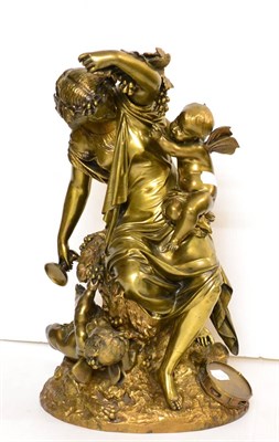 Lot 916 - After Louis Auguste Moreau (1834-1917): A Bronze Figure Group, depicting a classical maiden holding