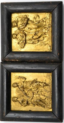 Lot 921 - A Pair of Gilt Metal Plaquettes, probably Italian, 17th century, each with a pair of figures...