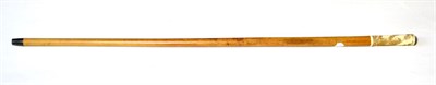 Lot 945 - A Japanese Ivory Mounted Malacca Walking Cane, circa 1900, the handle carved with a monkey beside a