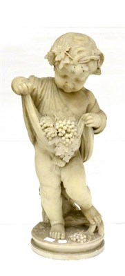 Lot 955 - P Franchi: A Carved White Marble Figure of Cherub, late 19th century, holding fruiting vine, on...