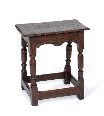 Lot 970 - A Late 17th Century English Joint Stool, the boarded seat above a plain frieze stamped RC,...