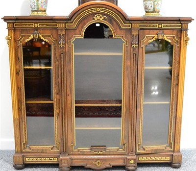 Lot 981 - An Early Victorian Rosewood and Parcel Gilt Breakfront Display Cabinet, circa 1860, the domed...