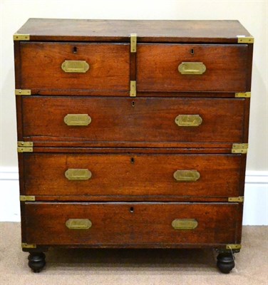 Lot 988 - A 19th Century Mahogany and Brass Bound Campaign Chest, the two halves with oak lined drawers...