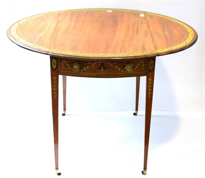 Lot 1022 - A George III Mahogany Pembroke Table, the oval top later painted with a leaf-and-berry meander...