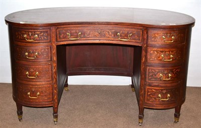 Lot 1035 - An Edwardian Mahogany and Marquetry Inlaid Kidney Shaped Desk, early 20th century, inlaid...