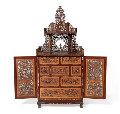 Lot 1041 - A Small Chinese Chiffonier, the superstructure with a carved and pierced back and a half-round...