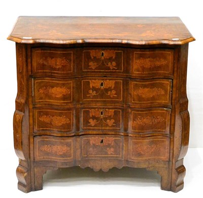 Lot 1049 - A Dutch Walnut and Inlaid Chest, of arc en arbalette form, with a moulded top over four long...