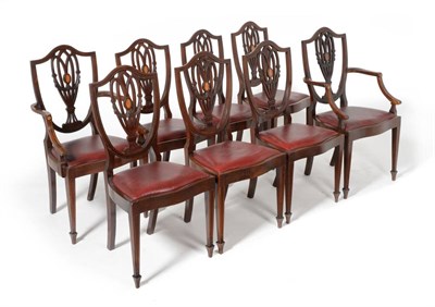 Lot 1065 - A Set of Eight Mahogany and Boxwood Strung Dining Chairs, circa 1900, comprising six singles...