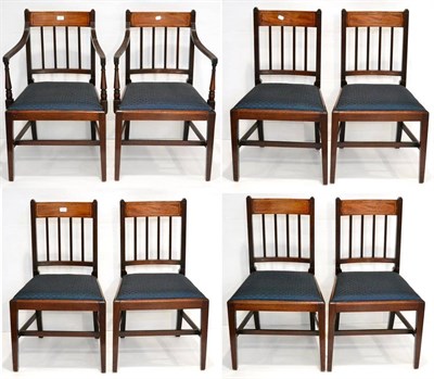 Lot 1067 - A Set of Eight Mahogany, Satinwood and Ebony Strung Dining Chairs, circa 1820, comprising six...