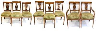 Lot 1068 - A Set of Eight Late Victorian Mahogany and Satinwood Banded Dining Chairs, circa 1900,...