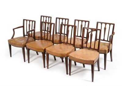 Lot 1069 - A Set of Eight George III Mahogany Dining Chairs, circa 1800, comprising six singles and two...