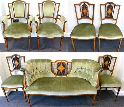 Lot 1080 - A Victorian Rosewood, Satinwood Banded and Boxwood Strung Seven Piece Salon Suite, circa 1870,...