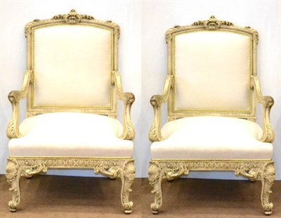 Lot 1082 - A Pair of French Fauteuils, of recent date, in the Louis XV style, the carved and moulded...