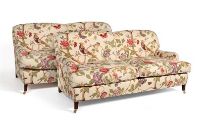 Lot 1086 - A Pair of Sofas, of recent date, supplied by Woods of Harrogate, covered in bespoke floral...