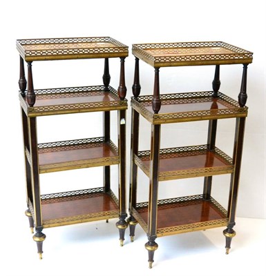 Lot 1092 - A Pair of Small 19th Century French Étagères, of four rectangular tiers with pierced brass...