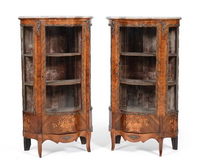 Lot 1101 - A Pair of Louis XV Style Rosewood, Gilt Metal and Floral Marquetry Vitrines, late 19th century,...