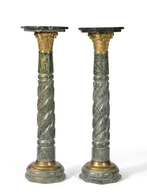 Lot 1106 - A Pair of Early 20th Century Campan Green Marble Pedestals, the veined octagonal shaped tops...