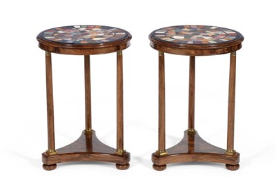 Lot 1107 - A Pair of Regency-Style Specimen-Marble Tables, of recent date, the circular tops set within a...