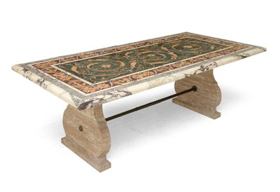 Lot 1112 - An Italian Marble Dining Table, made from coloured marble fragments, the rectangular top with a...