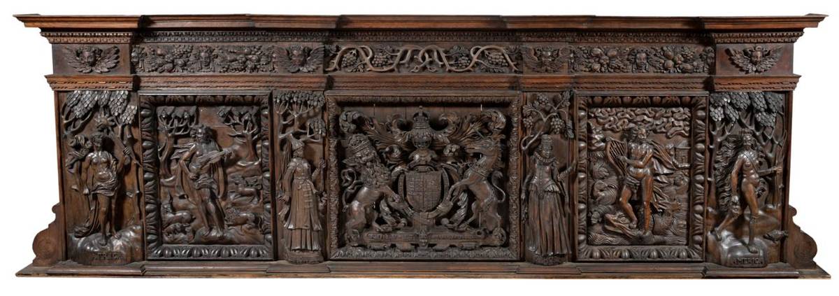 Lot 1121 - A Rare and Important Carved Oak Overmantel of Large Proportions, attributed to a Newcastle Workshop