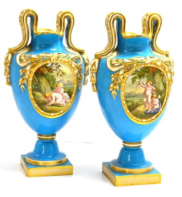 Lot 30 - A Pair of Coalbrookdale Porcelain Vases, circa 1840, painted with putti in landscape and...