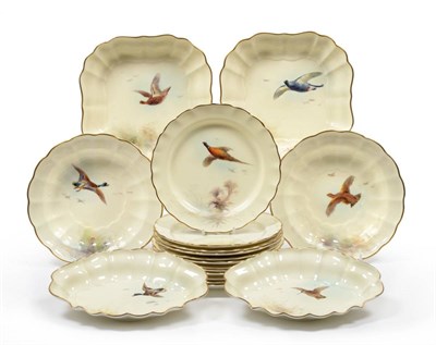 Lot 37 - A Royal Worcester Porcelain Dessert Service, 1933, painted by James Stinton with game birds in...