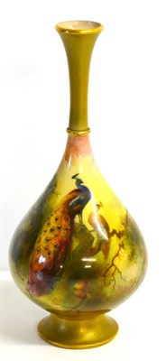 Lot 40 - A Royal Worcester Porcelain Pear Shaped Vase, 1916, painted by Sedgley with peacocks perched in...