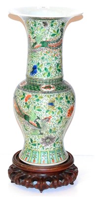 Lot 65 - A Chinese Porcelain Yen-Yen Vase, 19th century, painted in famille verte enamels with birds amongst