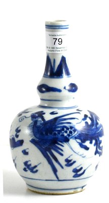 Lot 79 - A Chinese Porcelain Double Gourd Vase, Kangxi, painted in underglaze blue with a phoenix...