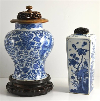 Lot 80 - A Chinese Porcelain Vase, Kangxi, of rectangular form, painted in underglaze blue with panels...