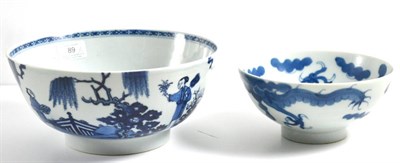 Lot 89 - A Chinese Porcelain Bowl, Qianlong, painted in underglaze blue with a maiden and attendants in...