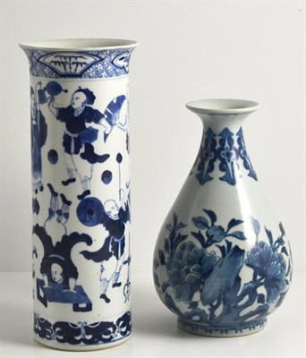 Lot 106 - A Chinese Porcelain Yuhuchunping, in Ming style, painted in underglaze blue with birds amongst...