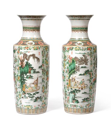 Lot 108 - A Pair of Chinese Porcelain Vases, 19th century, of baluster form with waisted necks, painted...