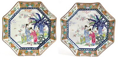 Lot 109 - A Pair of Japanese Porcelain Octagonal Dishes, Meiji period, painted in Chinese style with...