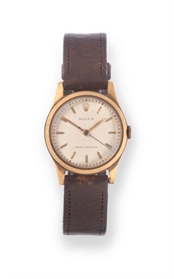 Lot 156 - A 9ct Gold Centre Seconds Wristwatch, signed Rolex, Shock-Resisting, 1954, lever movement, textured