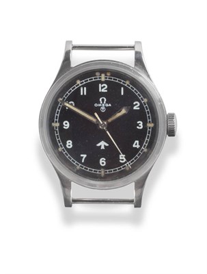 Lot 173 - A Stainless Steel Military Issue Centre Seconds Wristwatch, signed Omega, circa 1951, (calibre 283)