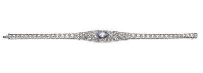 Lot 212 - An Art Deco Style Diamond and Sapphire Bracelet, a marquise cut diamond within a frame of...