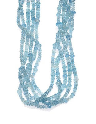 Lot 215 - An Aquamarine Necklace, five strands of faceted aquamarine beads, length 46cm