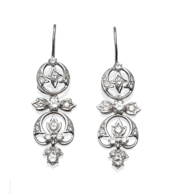 Lot 217 - A Pair of Diamond Drop Earrings, round brilliant cut diamonds in white claw settings, the lower...