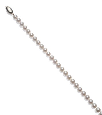 Lot 247 - A Cultured Pearl Necklace, by Mappin & Webb, sixty-two uniform cultured pearls knotted to an 18...