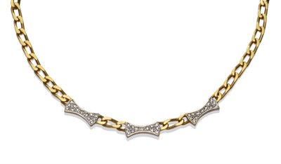 Lot 268 - A Diamond Set Necklace, three shaped links pavé set with round brilliant cut diamonds on a...