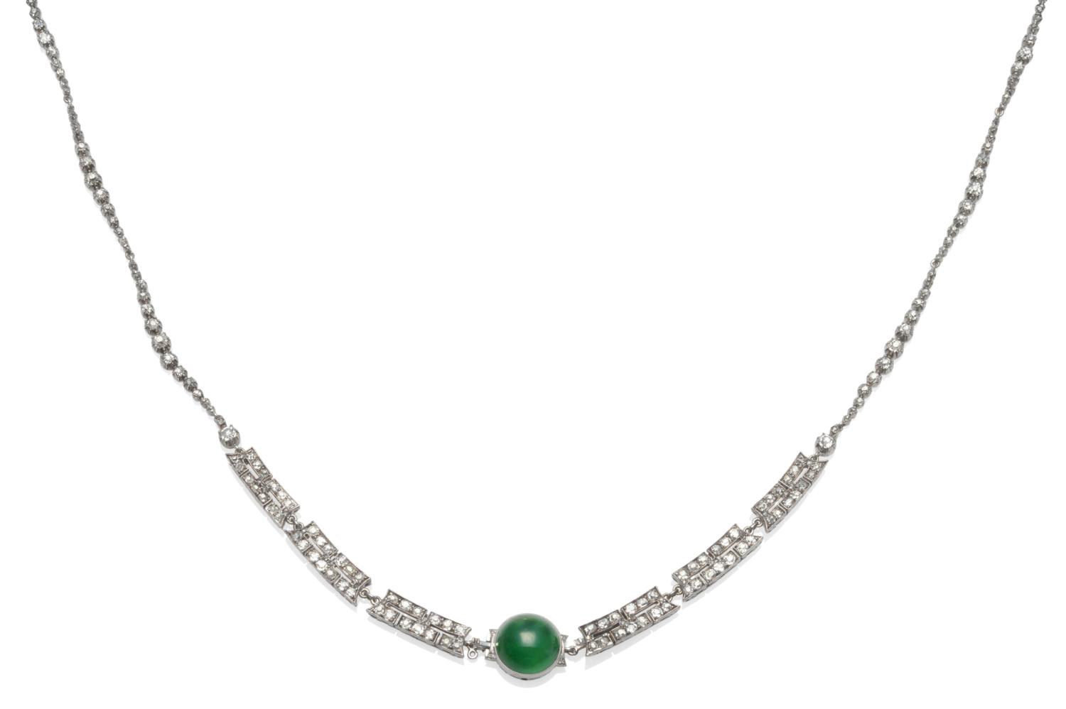Lot 283 A Diamond and Jade Necklace, a round