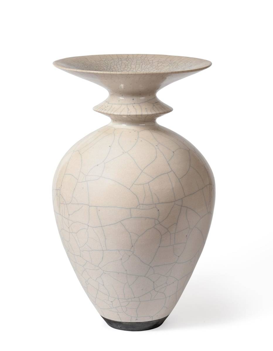 Lot 515 - David Roberts (b.1947): A Stoneware Raku Vase, with crackle surface, impressed DR potter's...